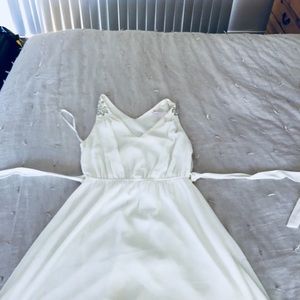 White homecoming dress with beaded shoulders